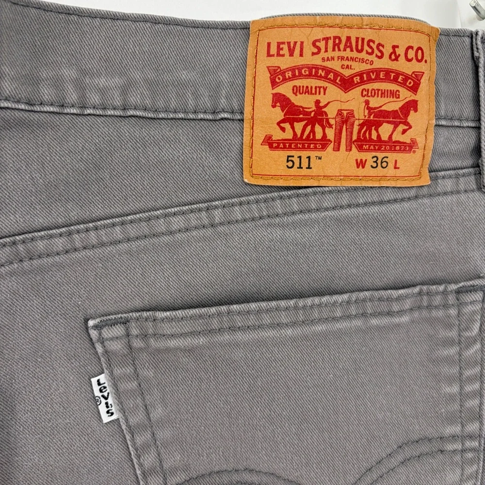Levis 511 Slim Fit Cut Off Denim Shorts Mens 36 Gray Raw Hem Jorts White Tab 10